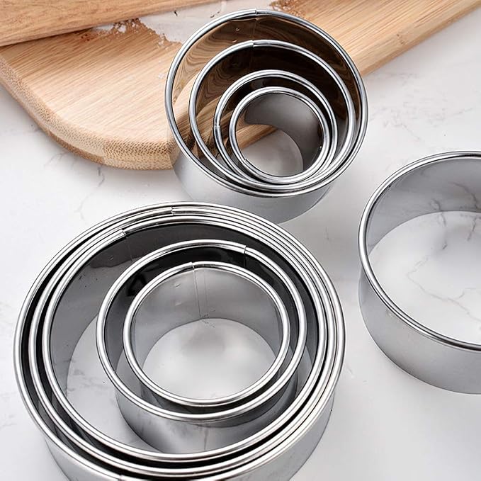 Stainless Steel Round Cookie Cutter Set, 12 Circular Biscuit Cutters Round Donut Ring Molds for Baking 1.2 Inch Height
