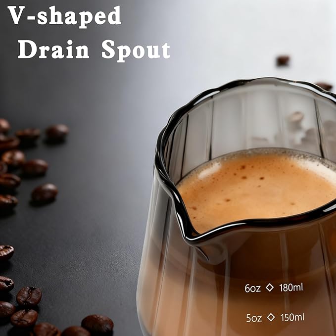 Measuring Cups, 6oz Glass Espresso Cups with Handle, Espresso Shot Glasses Espresso Accessories for Coffee, Milk (1, Grey)