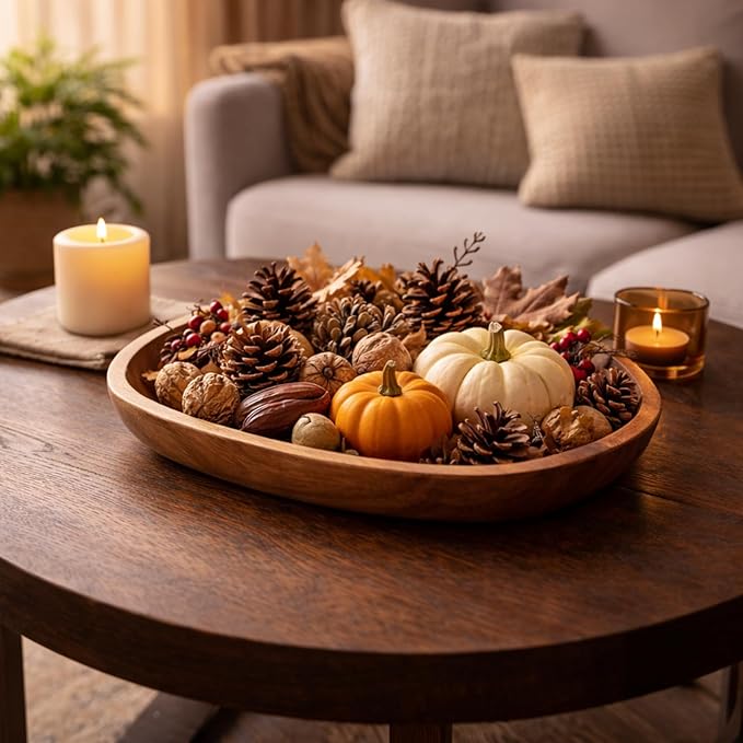 Teak Wood Multi-Purpose Catchall Tray – 12.8" Live Edge Decorative Organizer for Keys, Jewelry & Coffee Table Decor