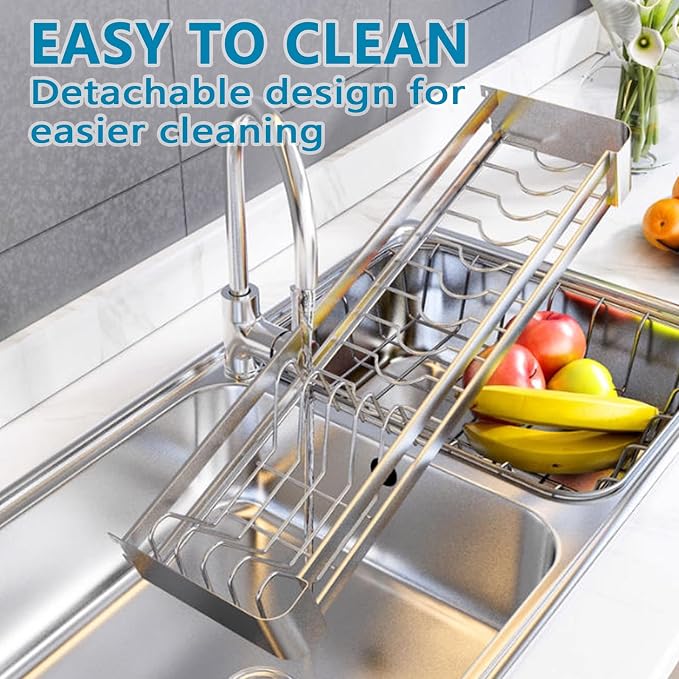 Wall Mounted Dish Drying Rack For Kitchen, 2 Tier Stainless Steel Hanging Dish Rack Over Sink With Removable Drainboard, Adjustable Height Space Saving Cutlery Organizer Holder (23.6x11.8x19.7in)