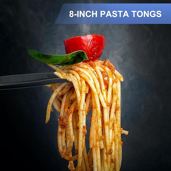 Kitchen Tweezer Pasta Tongs, 10-Inch Cooking Tweezers Food Tongs, Stainless Steel Culinary Tweezers Grilling Tongs (8-Inch Wide Ends)