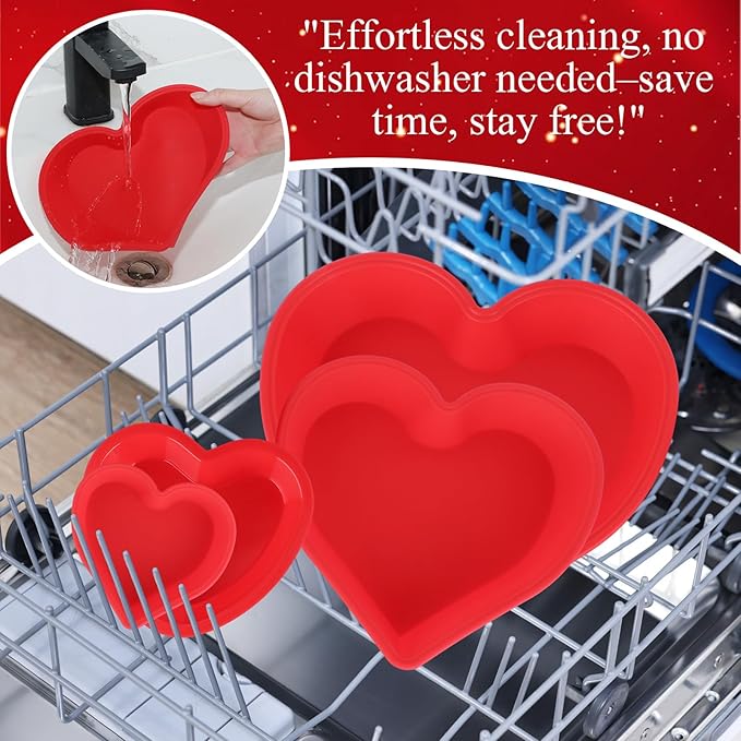4 Pcs Heart Cake Pan Silicone Heart Cake Molds Baking Pan Nonstick Molds for Anniversary Birthday Snack Cupcake Baking (4 Inch,5.5 Inch,7.9 Inch,10.2 Inch)