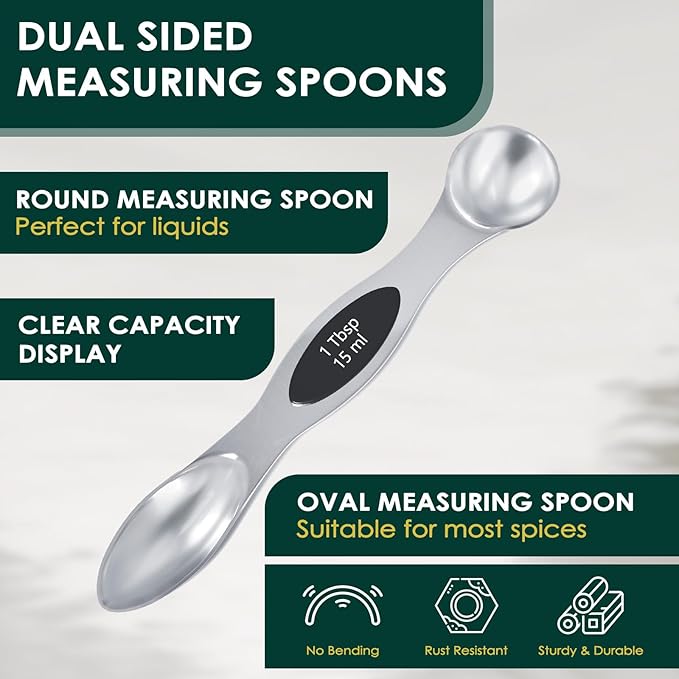 Magnetic Measuring Cups & Spoons Set, Heavy Duty 304 Stainless Steel, Double Measurement Markings, Strong N52 Magnet, Set of 16 with Leveler for Measure Dry & Liquid Ingredient, Dishwasher Safe, Black