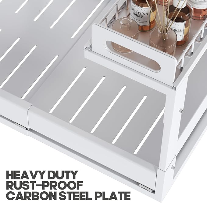 1 Pack-16"-26"W Expandable Under Sink Organizer With Upgrade Ball-Bearing Slide,2-Tier Pull Out Under Cabinet Organizer Height Adjustable,Not Suitable For Cabinets With Partitions In The Middle