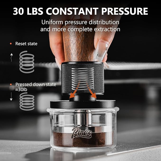Bincoo 58mm Espresso Tamper,30lb Consistent Pressure Coffee Tamper with Stainless Steel Ripple Base,Barista Espresso Tamper Wood Handle for Home Coffee Espresso Accessories (Black, 58mm)
