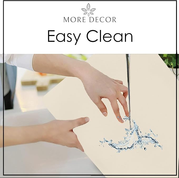 More Décor Faux Leather Placemats Set of 6 for Dining Table – Waterproof, Wipeable, Washable, Stain & Heat Resistant, Non-Slip Table Mats – 12 X 17 Inch, (Solid Ivory, 6)