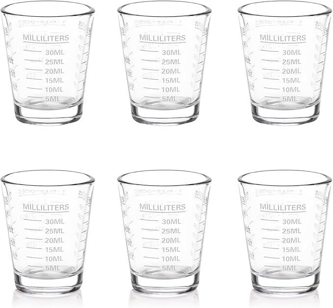 SAIAOKJ Shot Glasses Measuring Cup Set 6 Pack Espresso Shot Glasses Liquid Heavy Glass 26-Incremental Measurement 1 OZ, 2 TBS, 6 TSP, 30 ML Kitchen Tools(White)