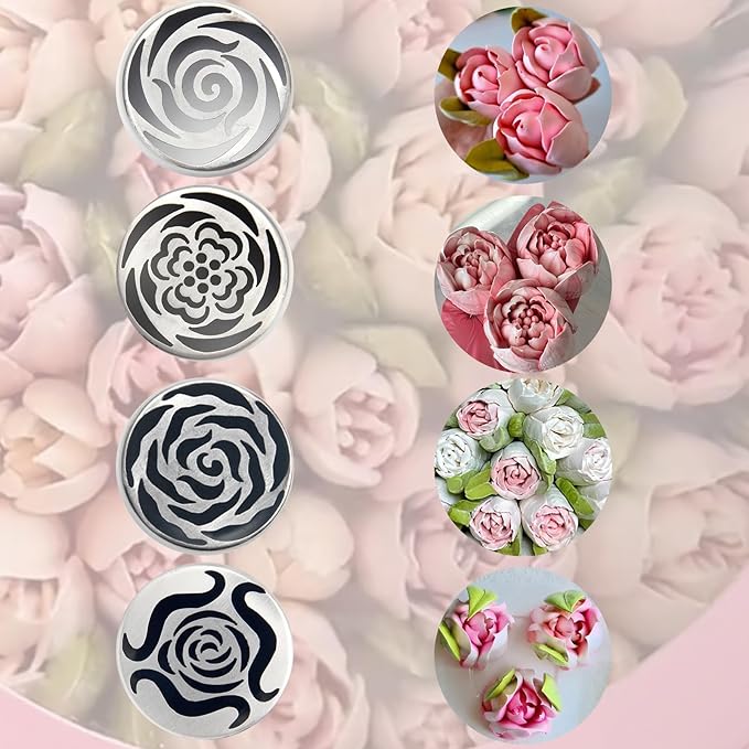 4pcs Russian Piping Tips Set Extra Large Stainless Steel Flower Icing Tips for Cake Decorating Buttercream Cupcake Cookie Decorating Supplies for Beginners Bakers