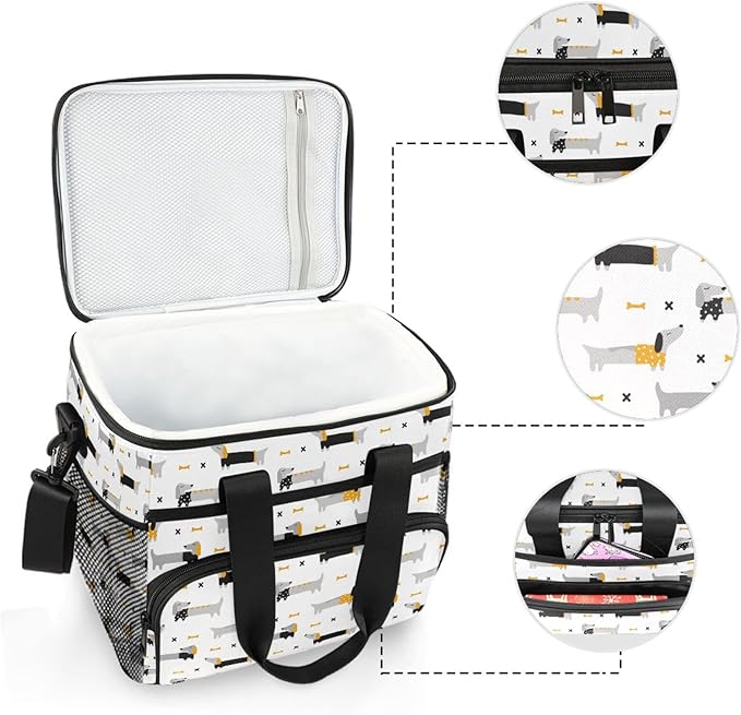 Cute Dogs Dachshunds Lunch Bag for Women Men 15L Insulated Lunch Box Large Leakproof Cooler Bag with Adjustable Shoulder Strap for Adult Work Picnic