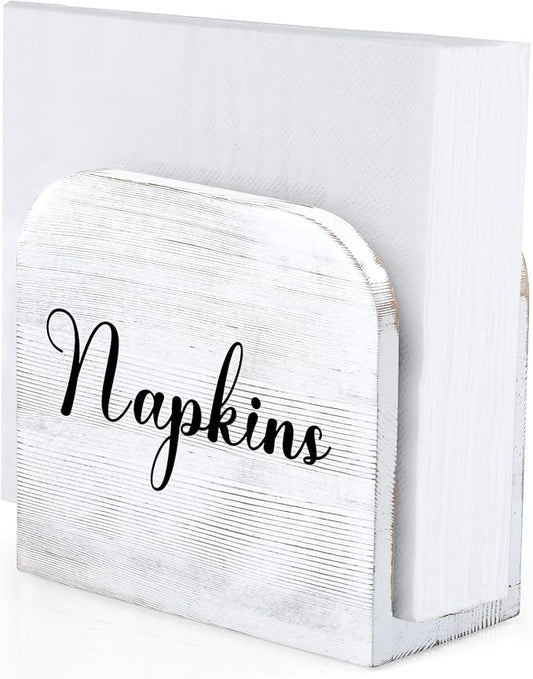 ALELION White-washed Wood Napkin Holder for Table, Wooden Upright Napkin Holders for Kitchen, Standing Napkin Dispenser for Rustic Kitchen Dining Room Party Cocktail Outdoor Decor
