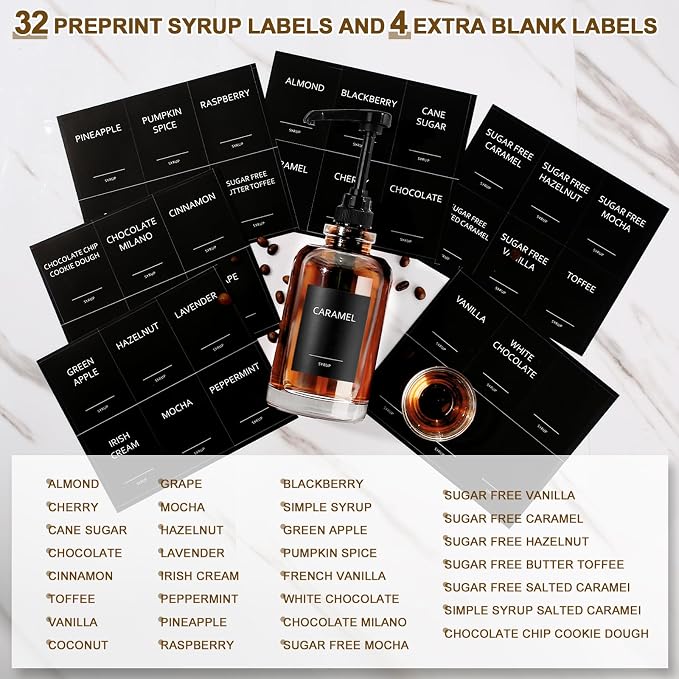 Coffee Syrup Dispenser for Coffee Bar, 16.9 fl oz Glass Syrup Dispenser with 1/4oz Large Capacity Pump, Coffee Syrup Pump Dispenser for Home Kitchen Station, Latte & Iced Coffee Station Organizer