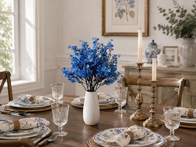 Mandy's Royal Blue Artificial Baby’s Breath Flowers 6 Bundles Silk Gypsophila, 18.5 Inch European Style Modern Home Decor Centerpiece, Neutral Wedding Flower Arrangements