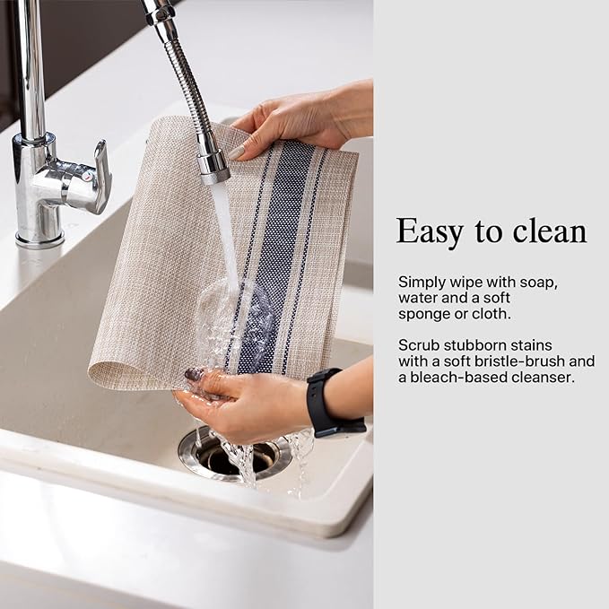 Placemat Set of 4 - Easy Clean Woven Vinyl Placemats for Dining Table, Indoor/Outdoor Place Mats, Washable PVC Table Mats（Blue Skyline）