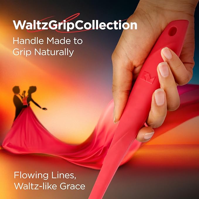 Kitchen Mama WaltzGrip Platinum Silicone Jar and Can Spatula Set: Heat-Resistant, Dishwasher Safe, Ergonomic Grip, Perfect for Mixing and Scraping, Nonstick Cookware (Red)