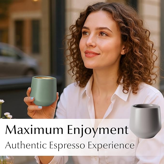 MIAMIO - Espresso Cups Set of 4 (2.7 oz) / Espresso Cup, Ceramic Espresso Cups, Handleless Mug, Japanese Tea Cups - Luxe Collection (Evergreen)