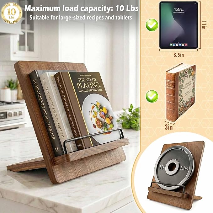 Wood Cookbook Stand Cookbook Holder: Kitchen Adjustable Cookbook Holder Recipe Stand for Counter Brown
