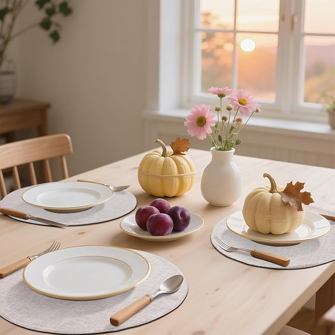 homing 15 Inch Round Cloth Placemats Set of 8, Cotton Linen Blend Washable Table Mats, Farmhouse Dining Place Mats for Indoors & Outdoors, Easy to Clean, Beige
