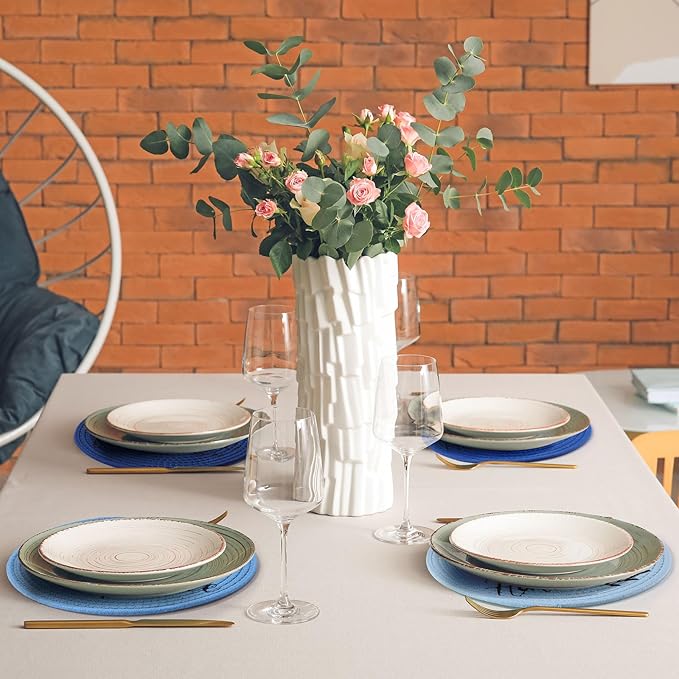 13 Inch Round Cotton Placemat Set of 6 Woven Boho Coasters Table Mats Dining Table Setting Decor Washable Heat Resistant Farmhouse Circle Place Mats for Home Accessories(Blue)