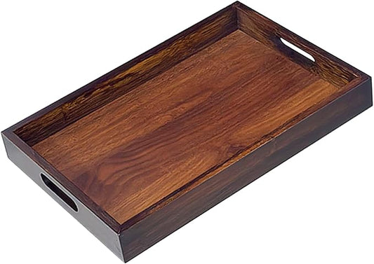 Serving Tray with Handles, 13" x 8.7" Bamboo Tray | Serving Platter for Coffee Table, Tray for Bed, Couch, Ottoman, Kitchen Counter, Rustic Home Decor & Entertaining Essentials