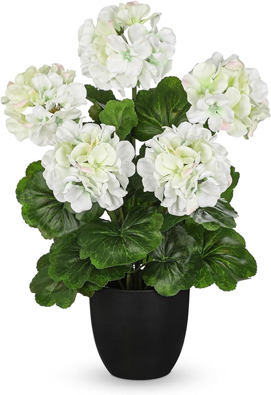 Briful 16” Geraniums Artificial Flowers Realistic Potted Plant – White Fake Geraniums for Outdoors, Silk Flowers Artificial Outdoor Plants for Indoor Home Decor, Farmhouse Table Centerpiece Decoration