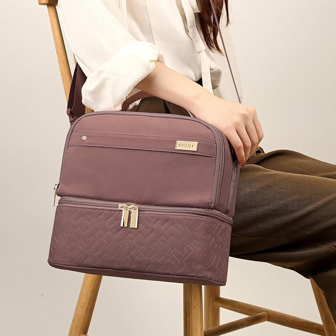 NISHEL Lunch Bag for Women, lunch box with Insulated Compartment and strap | Double-layer lunch bag with insulated compartments for meals, snacks and drinks, ideal for work and daily use, Rosewood-Pink