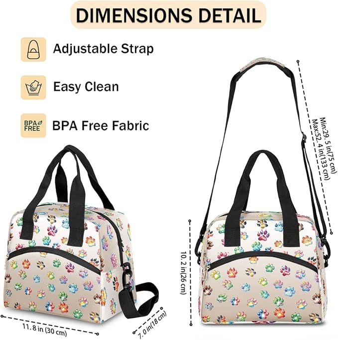 Cute Paw Skin Insulated Lunch Bags for Women Girls Adult Ethnic Reusable Lunch Tote Therma Cooler Bag with Shoulder Strap Lunch Box for School Work Office Picnic Meal Prep Bag