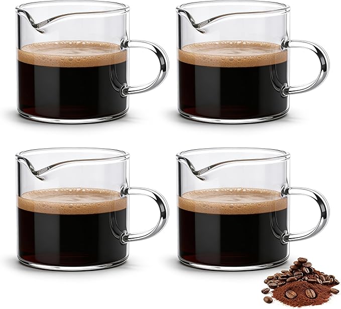 Gulex Espresso Cups, Set of 4, Glass Coffee Espresso Cups with Pour Spout, 4 oz, Clear, Dishwasher Safe