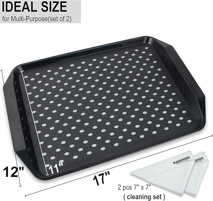 Large Non Slip Serving Tray with Grippy Dots, TV Lap Trays for Eating on Couch, Meal Serve for Dinner Breakfast, Rectangular Food Carrying for Plates, Glasses, Dishes, Set of 2,Black and White