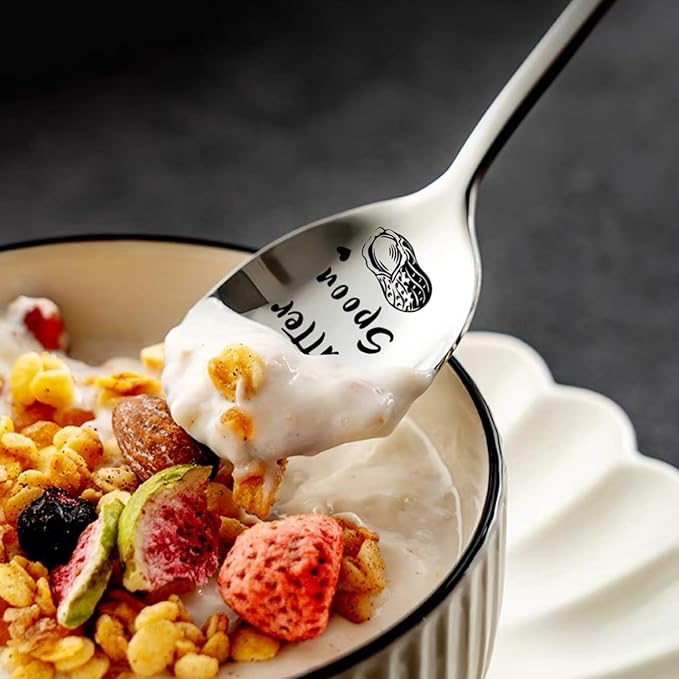 My Peanut Butter Spoon, Engraved Spoon Mothers Day Gifts for Women, Stainless Steel Dessert Spoons Christmas Mom to be Gifts, Funny Tea Coffee Scoop Father Birthday Gift for Dad Men