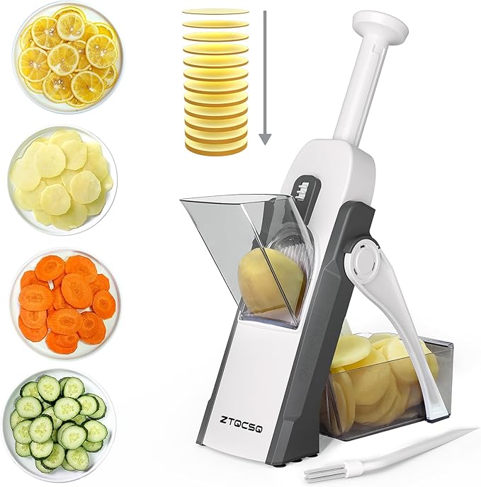 Safe Mandoline Slicer for Kitchen, Vegetable & Food Cutter, Thickness Adjustable 0.1-8 mm. Easy to Clean, Storage, Kitchen Faster Slice Artifact (Only Slice, Grey)