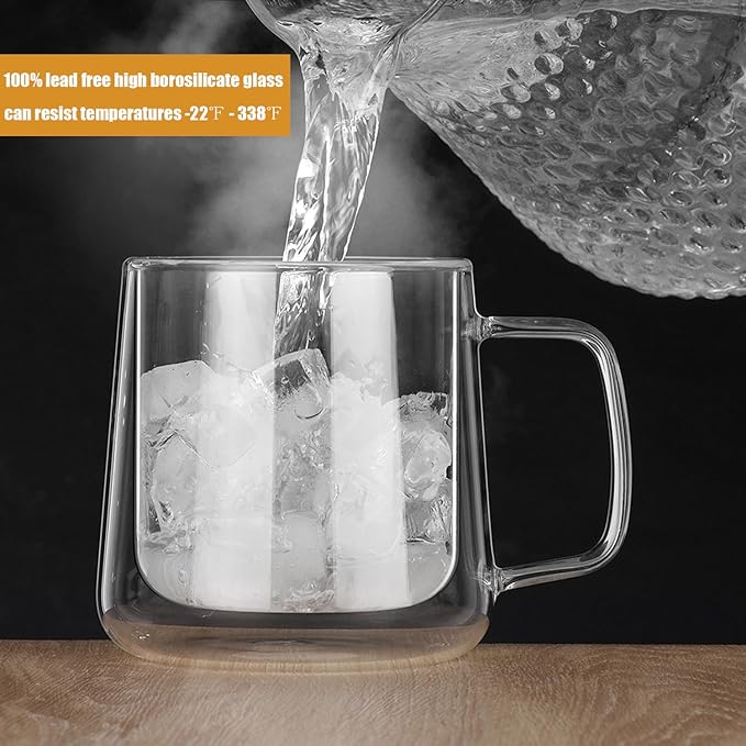 Extra Large Thicken Double Wall Glasses Coffee Mugs Tea Cups set of 2, 24OZ Insulated Clear Lemon Tea Beer Cups with Handle