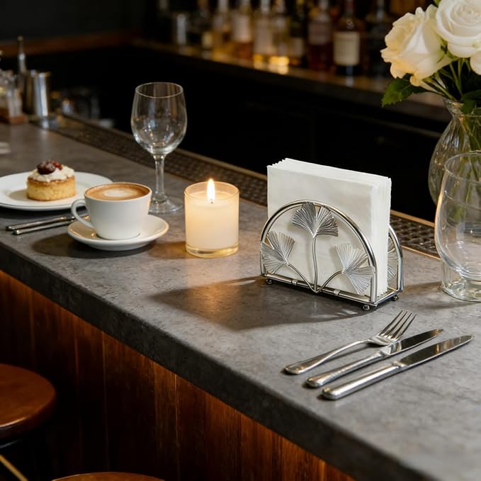 Elegant Gingko Leaf Napkin Holder for Table, Iron Cocktail Napkin Dispenser for Cocktail Picnic Bar Modern Kitchen and Dining Decor, Kitchen, Coffee Bar
