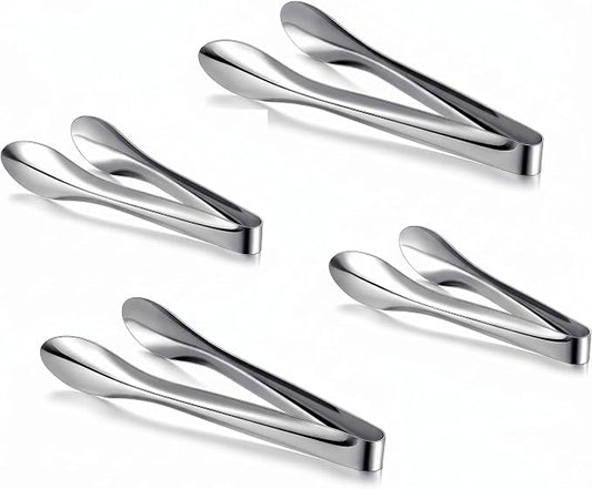 4 Pack 9 Inch and 12 Inch Serving Food Tongs Silver Buffet Stainless Steel Tongs Polished Heavy Duty Kitchen Tableware Set for Cooking Salad Party Picking up Ice Appetizers and More