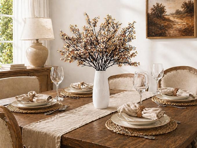Mandy's Light Brown Artificial Baby’s Breath Flowers 6 Bundles Silk Gypsophila, 18.5 Inch European Style Modern Home Decor Centerpiece, Neutral Wedding Flower Arrangements