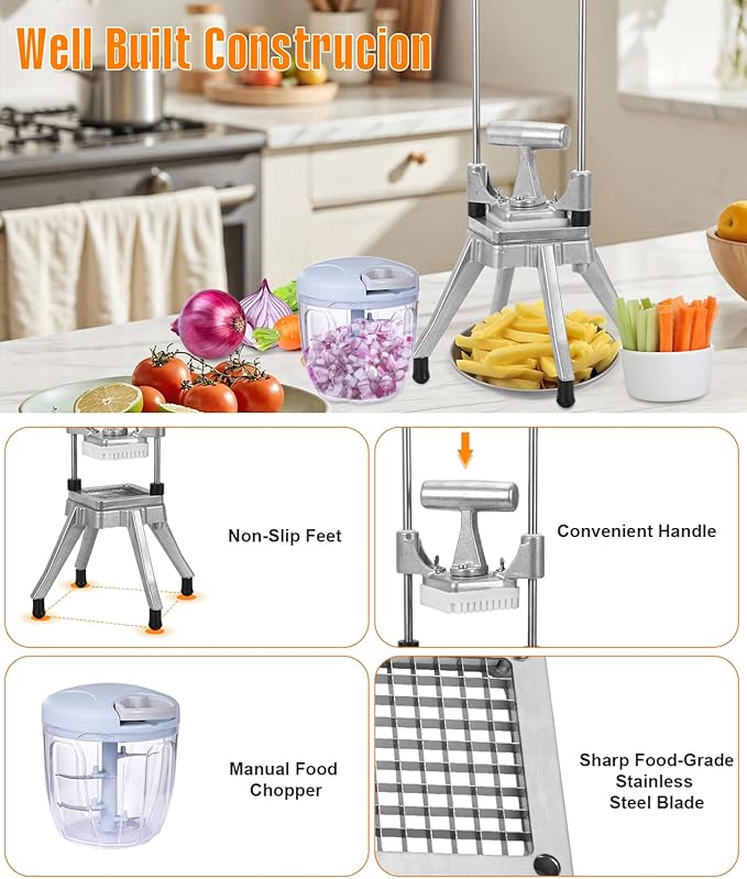 Commercial Vegetable Fruit Chopper 1/4″&3/8″ Blade Heavy Duty Professional Food Dicer Kattex French Fry Cutter Onion Slicer Stainless Steel for Tomato Peppers Potato