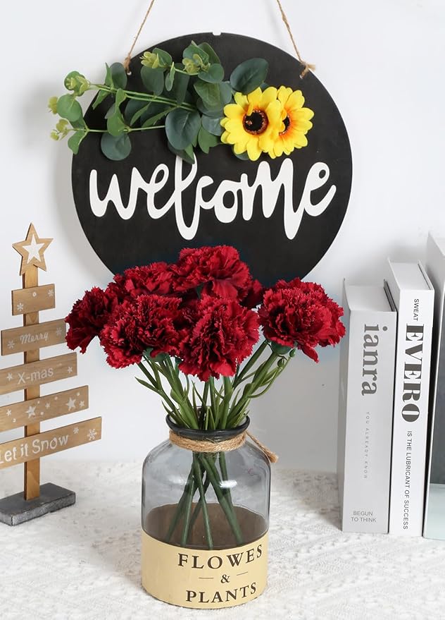Red Carnations Artificial Flowers 15pcs Real Touch Carnation Flowers Silk Flowers with Stems for Wedding Bouquets for Bridal Home Table Centerpieces Floral Arrangements (Red)