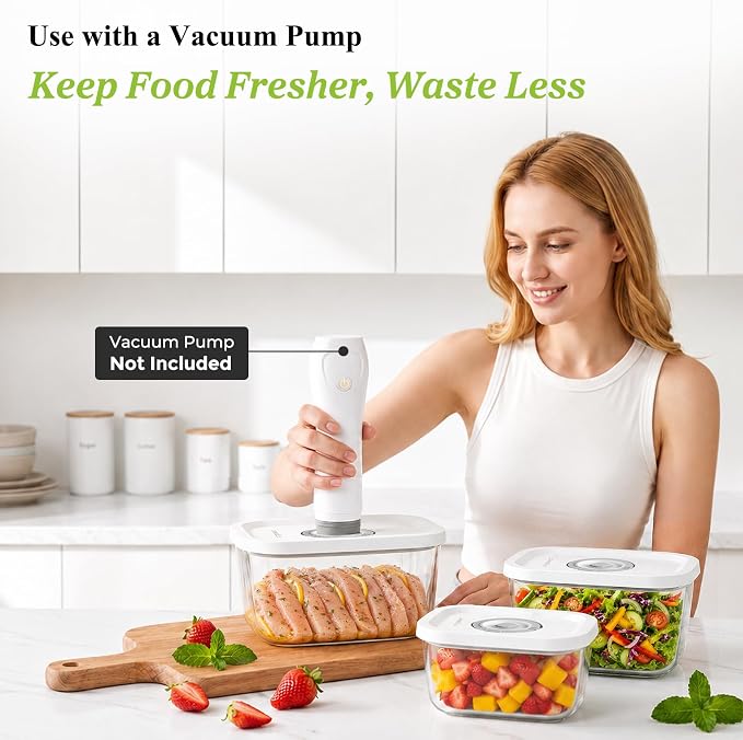 URPOWER Glass Vacuum Seal Containers for Food Storage, 3PCS Set(S,M,L) with Lids, Airtight Food Storage Containers, Stackable Vacuum Containers for Leftovers, Meal Prep, Fridge, Freezer & Pantry