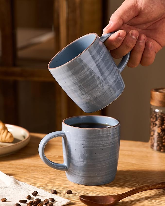 famiware Coffee Mugs Set of 4, Meteor 13 oz Ceramic Mug Cup Set with Handle for Coffee, Tea, Cappuccino, Latte, Milk, Blue Gray