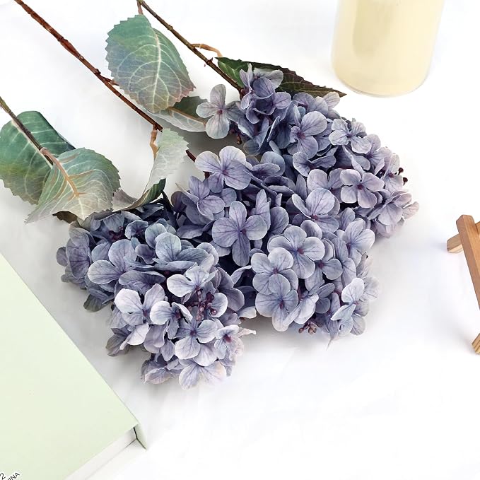 2FT Hydrangea Artificial Flowers - 10 PCS Long Stem Faux Cone Hydrangeas for Tall Vase, DIY Vintage Floral Table centerpieces for Dining Room, and Home Kitchen Decorations - Grayish Purple