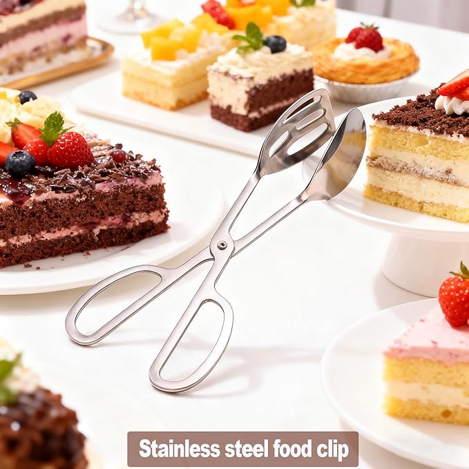 Food Tongs, Stainless Steel Salad Tongs with Scissor Handles, 10inch Serving Tongs for Buffet Party Catering, Cooking, Barbecue, Pastry, Sandwich, Ice, Food Bread Dessert (Silver)