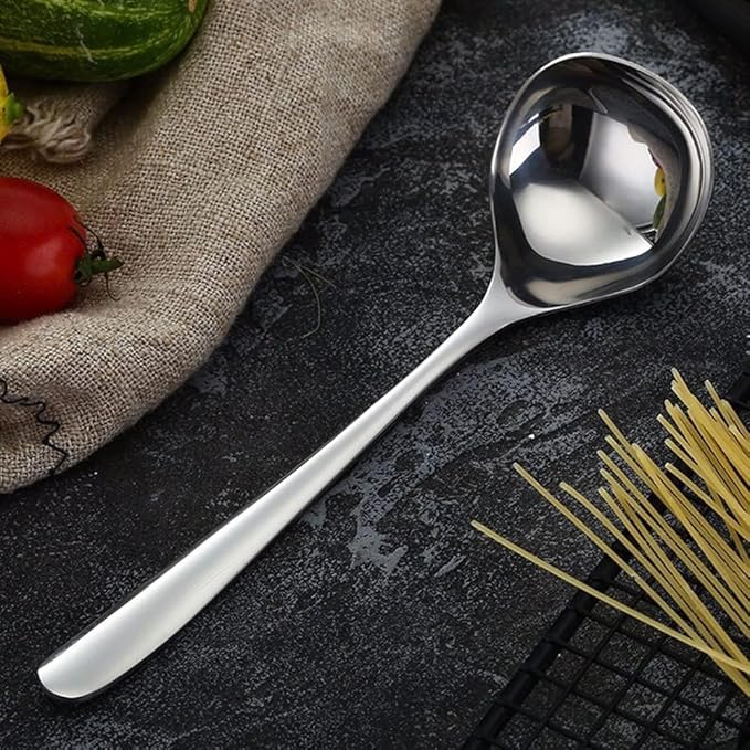 Comicfs 2 Pack Gravy Ladle, SUS 304 Stainless Steel Soup Ladle, Small Soup Ladles, Sauce Ladles, Small Serving Ladle, Solid Serving Spoon 8-Inch (Silver)