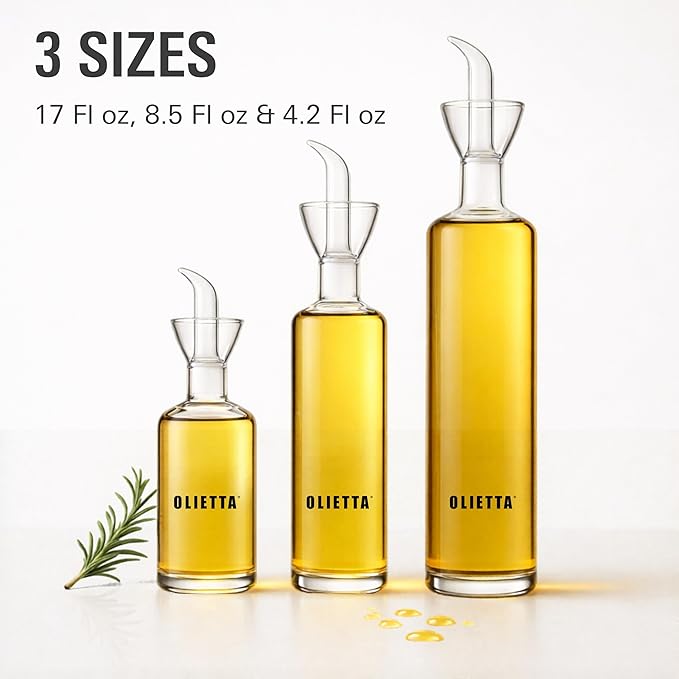 Olietta Olive Oil Dispenser Bottle Borosilicate Glass - 4.2 oz 125ml Non Drip Dispenser - Leak Proof Pourer Vinegar Drizzler Cruet - Easy Clean Drip Free Bottles for Kitchen