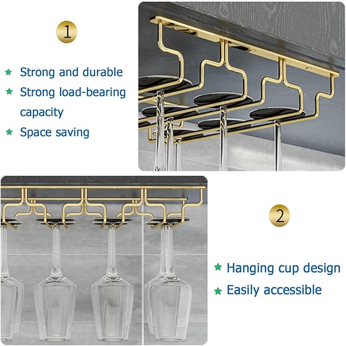 SAGIDAR Hanging Wine Glasses Metal Rack, Wine Glass Rack Under Cabinet, Stainless Steel Stemware Rack, Width 18/22.5/28cm, Sturdy and Durable, Long Stem Glass Holders