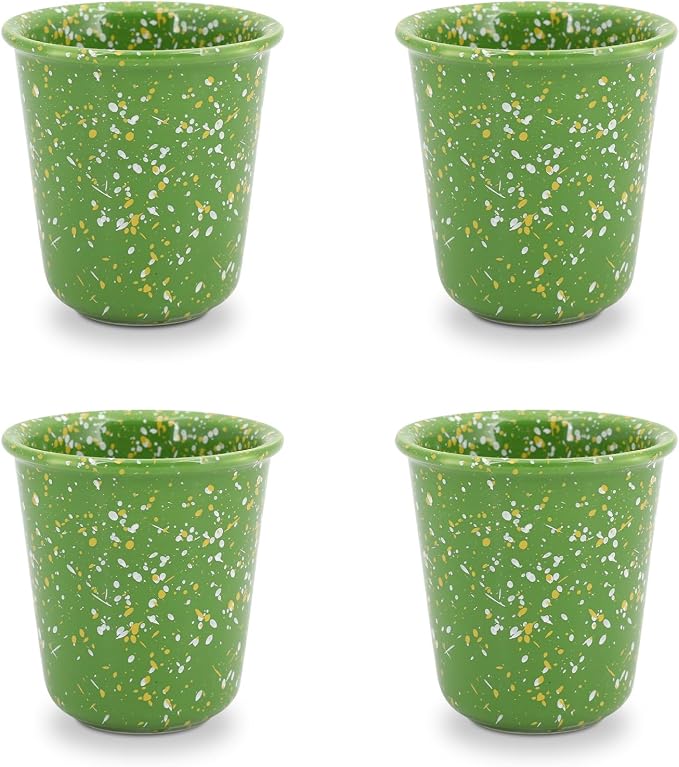 Coffee Cups 10oz Set of 4, Ceramic Coffee Mugs with No Handle for Tea, Latte, Cappuccino, Mocha, Cocoa, Stackable, Drip-Free, Lead-Free, Microwave and Dishwasher Safe, Green