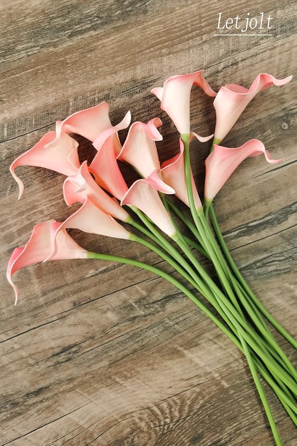Letjolt Artificial Calla Lily Pink Flowers 12Pcs Fake Flower Bouquet for Home Decoration Wedding Party Decor, Light Pink