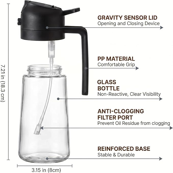 Hampton Distribution Olive Oil Sprayer for Cooking – 2-in-1 Oil Dispenser Bottle – Black Kitchen Oil Cruet with Non-Drip Spout, 15 Ounce