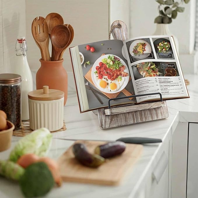 Wood Cookbook Stand Cookbook Holder: Kitchen Adjustable Cookbook Holder Recipe Stand for Counter Gray