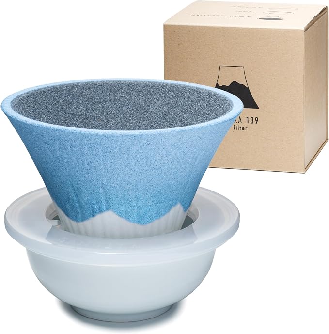 Wablade Ceramic Reusable Coffee Filter Dripper, Mt. Fuji, Made in Japan | Paperless pour-over brewing, no paper filters needed, includes dedicated base and saucer for everyday coffee preparation