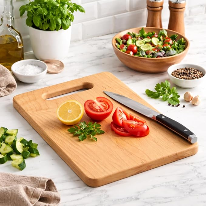 Handcrafted Maple Wood Cutting Board with Built-In Handle – Premium U.S.A. Made, Multiple Sizes – Thick Solid Maple, Chopping Block Perfect for Kitchen Prep or Personalized Engraved Gifts (Small)