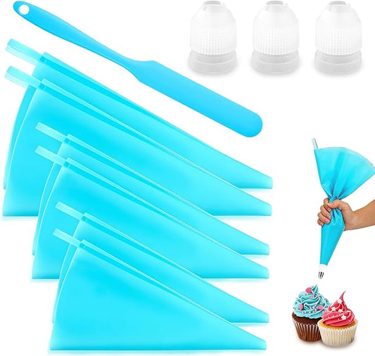 Piping Bags Set - 6pcs Reusable Silicone Pastry Piping Bag Large Icing Decorating Tools With 3 Couplers For Cake Cookie Frosting Baking Tools (12"+14"+16")